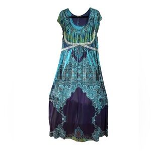 ONE WORLD Turquoise & Navy Printed Maxi Dress